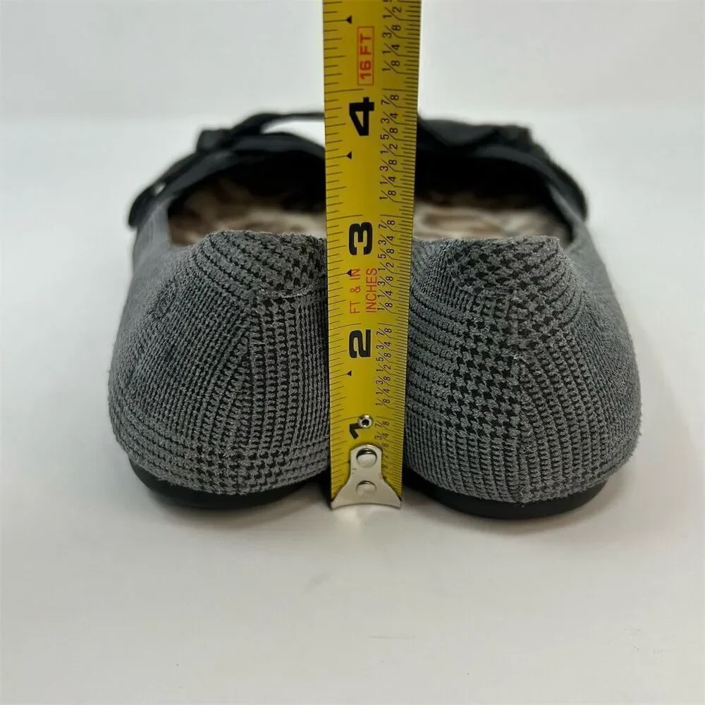 Born Women's Molly Ballet Flats Gray Plaid Black Bold Bow Size 9 Casual Fall